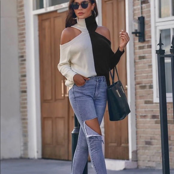 Super cute woman turtleneck open shoulder sweater - Picture 4 of 8